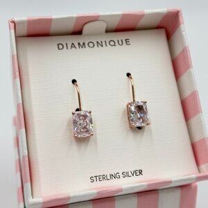 Diamonique Sterling Silver Roseclad Cubic Zirconia square hanging earrings